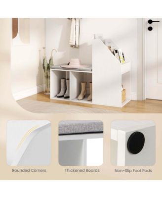 Shoe Storage Bench with Removable Seat Cushion 3 Side Storage Compartments