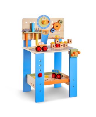 Kids Workbench, 62 PCS Wooden Tool Bench for Kids 3+, Educational Construction Toy with Realistic Tools, Creative Building Set