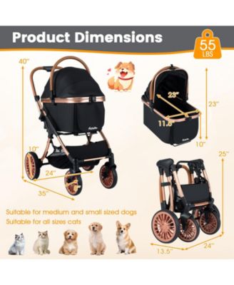 3-in-1 Pet Stroller w/ Removable Carrier Sun Shade Removable Pad Safety Belt