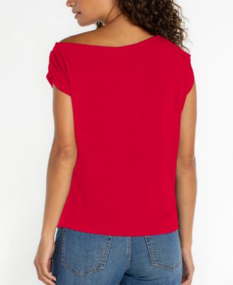 Women's Short-Sleeve Asymmetrical Off-The-Shoulder Top