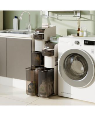 4-Tier Narrow Bathroom Storage Cabinet with Drawers Tissue Box Wheels for Kitchen