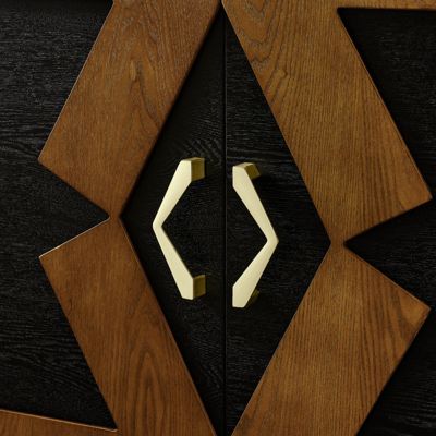 60" Mid Century Modern Storage Cabinet with Geometric Pattern & Adjustable Shelves