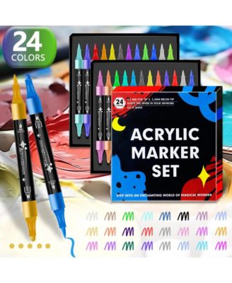 24 Colors Acrylic Markers, Dual Tip Paint Pens, Children's Drawing and Doodling Pens for Wood, Canvas, Ceramic and DIY Crafts Making