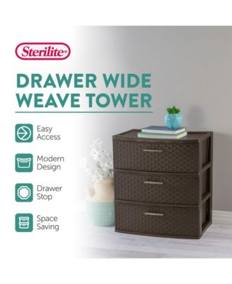 2 Pack 3 Drawer Wide Weave Storage Tower Plastic Organizer Drawers