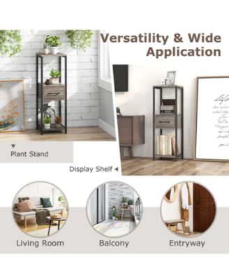 3 Tier Tall Metal Plant Stand with Drawer for Balcony Office 12" x 12" x 36"