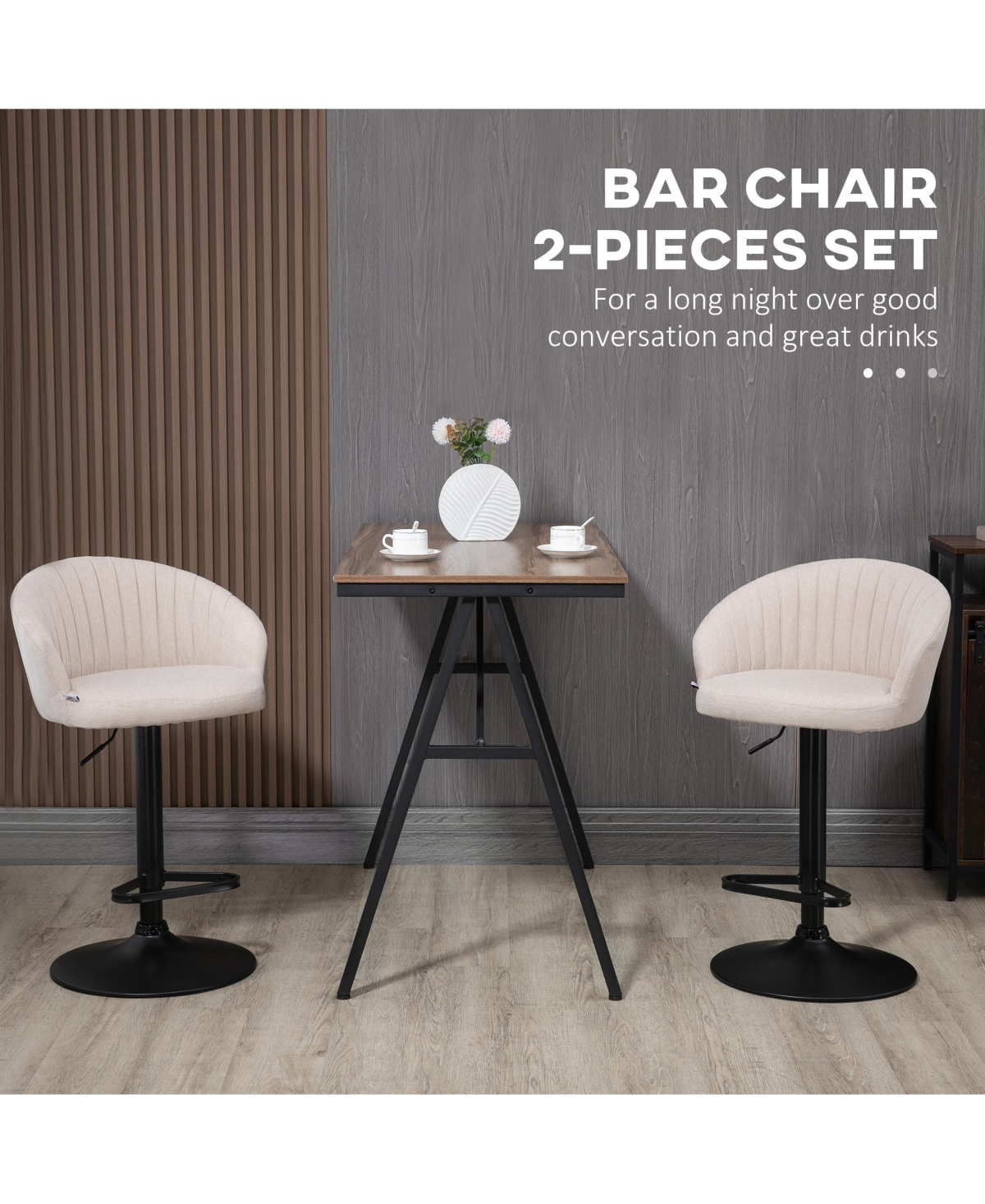 Homcom Adjustable Bar Stools Set of 2 Kitchen Stools with Swivel Seat, Beige