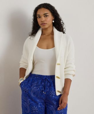 Plus Size Rib-Knit Shawl-Collar Toggle Cardigan