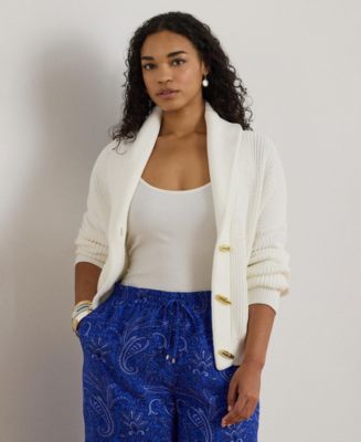 Lauren Ralph Lauren Plus Size Rib-Knit Shawl-Collar Toggle Cardigan ...
