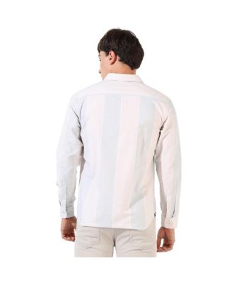 Men's White And Blue Striped Regular Fit Casual Shirt