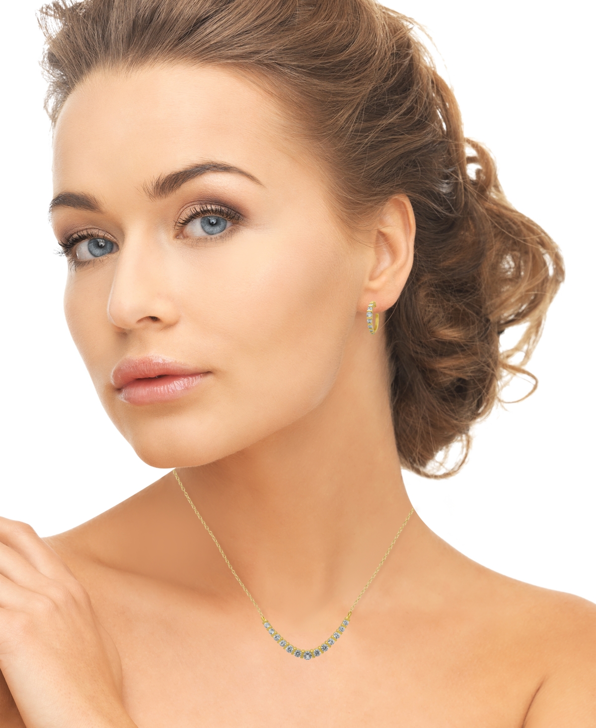 Macy's 2-Pc. Lab-Grown White Sapphire Pendant Necklace & Earrings Set (2.17 ct. t.w.) in Yellow Gold Plated Sterling Silver