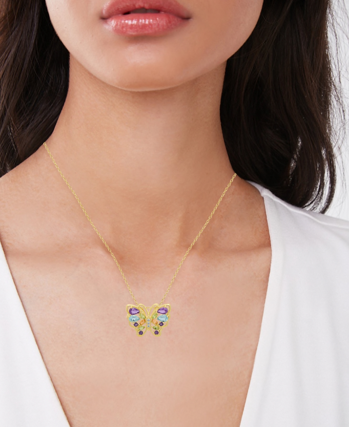 Macy's Multi-Stone (2.62 ct. t.w.) Pendant Necklace in Yellow Gold Plated Sterling Silver