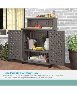 Patio Plastic Storage and Prep Station with Wicker Pattern, Stoney Gray