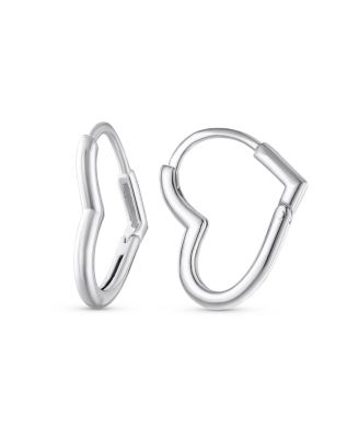 Heart Long Lariat Pendant Necklace & Endless Tube Mini Hoop Earrings Jewelry Set Sterling Silver