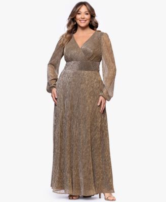 Betsy & Adam - Plus Size V-Neck A-Line Long Dress