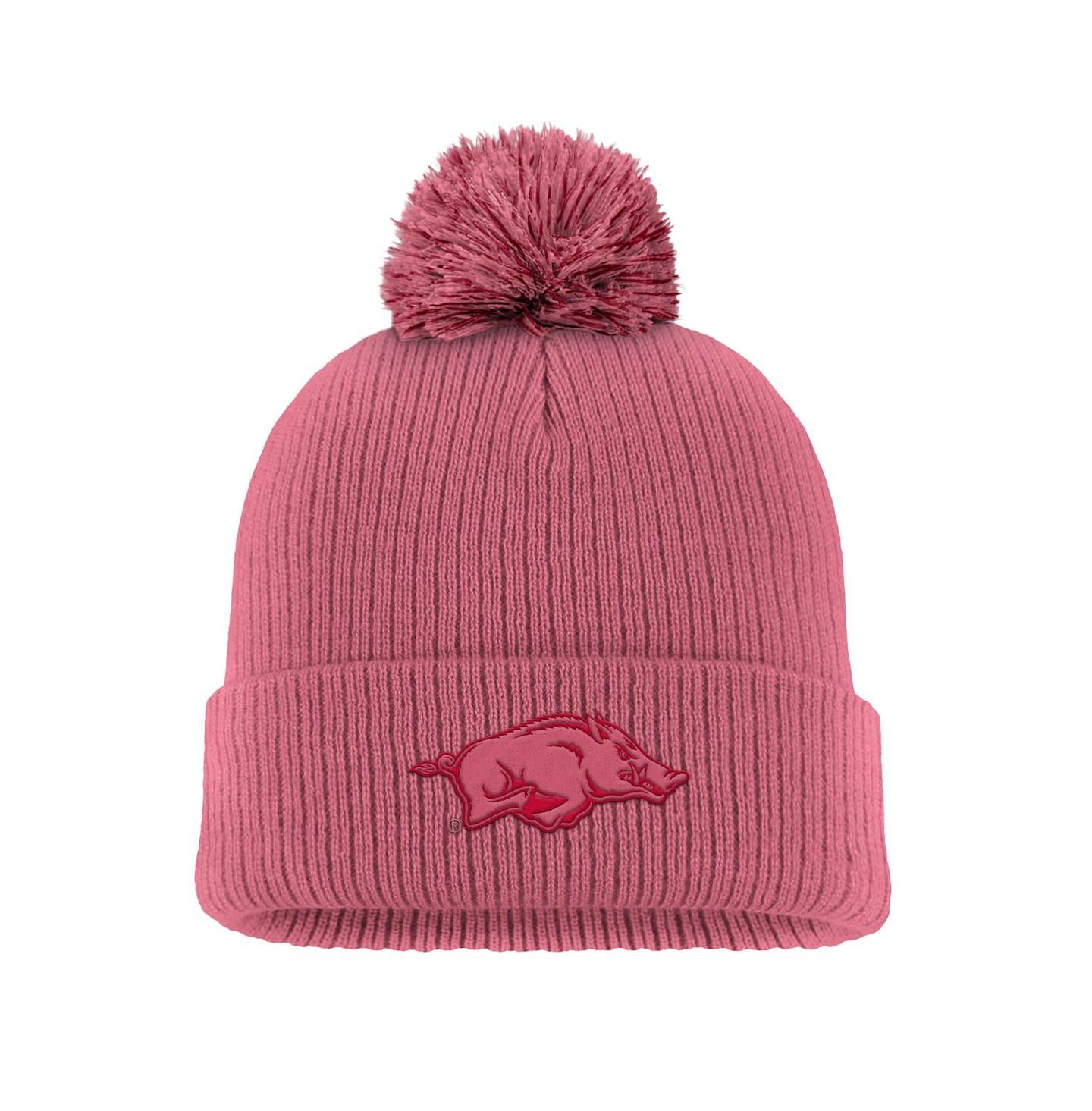 Мужская шапка Nike Pink Arkansas Razorbacks Tonal Peak Cuffed Knit Hat with Pom — фото 1
