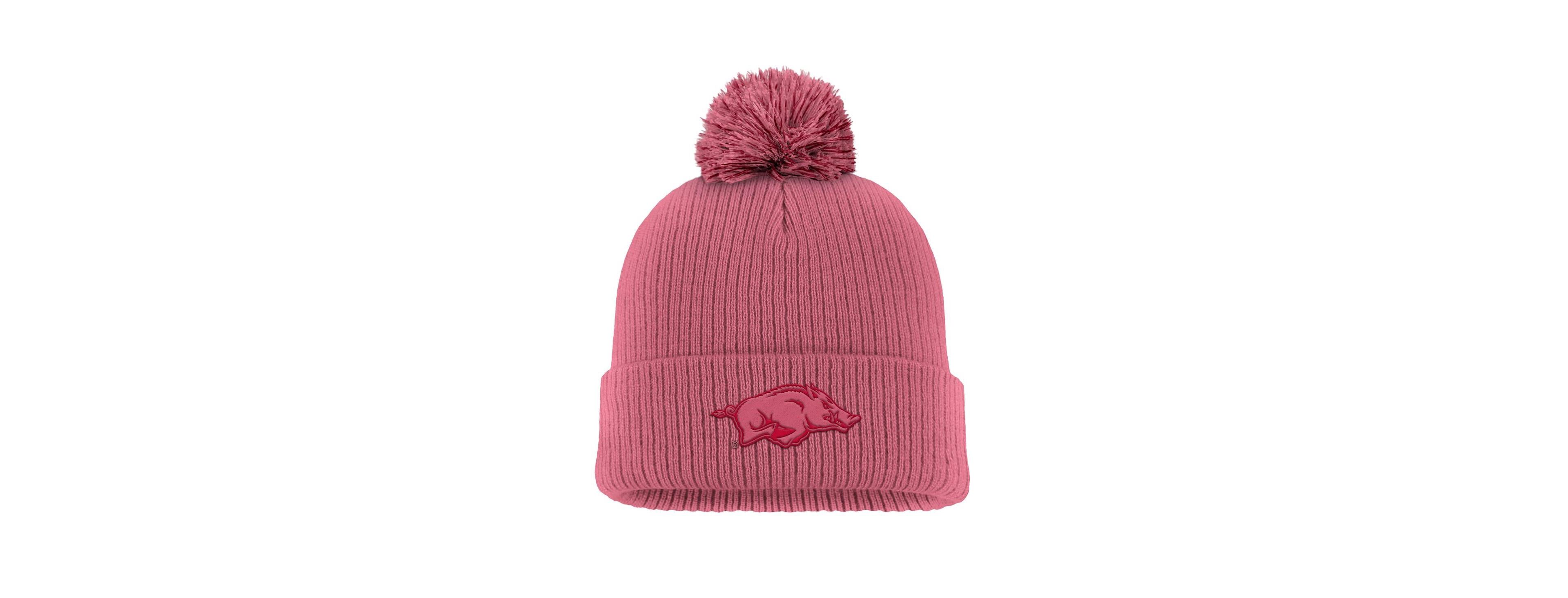 Men's Pink Arkansas Razorbacks Tonal Peak Cuffed Knit Hat with Pom