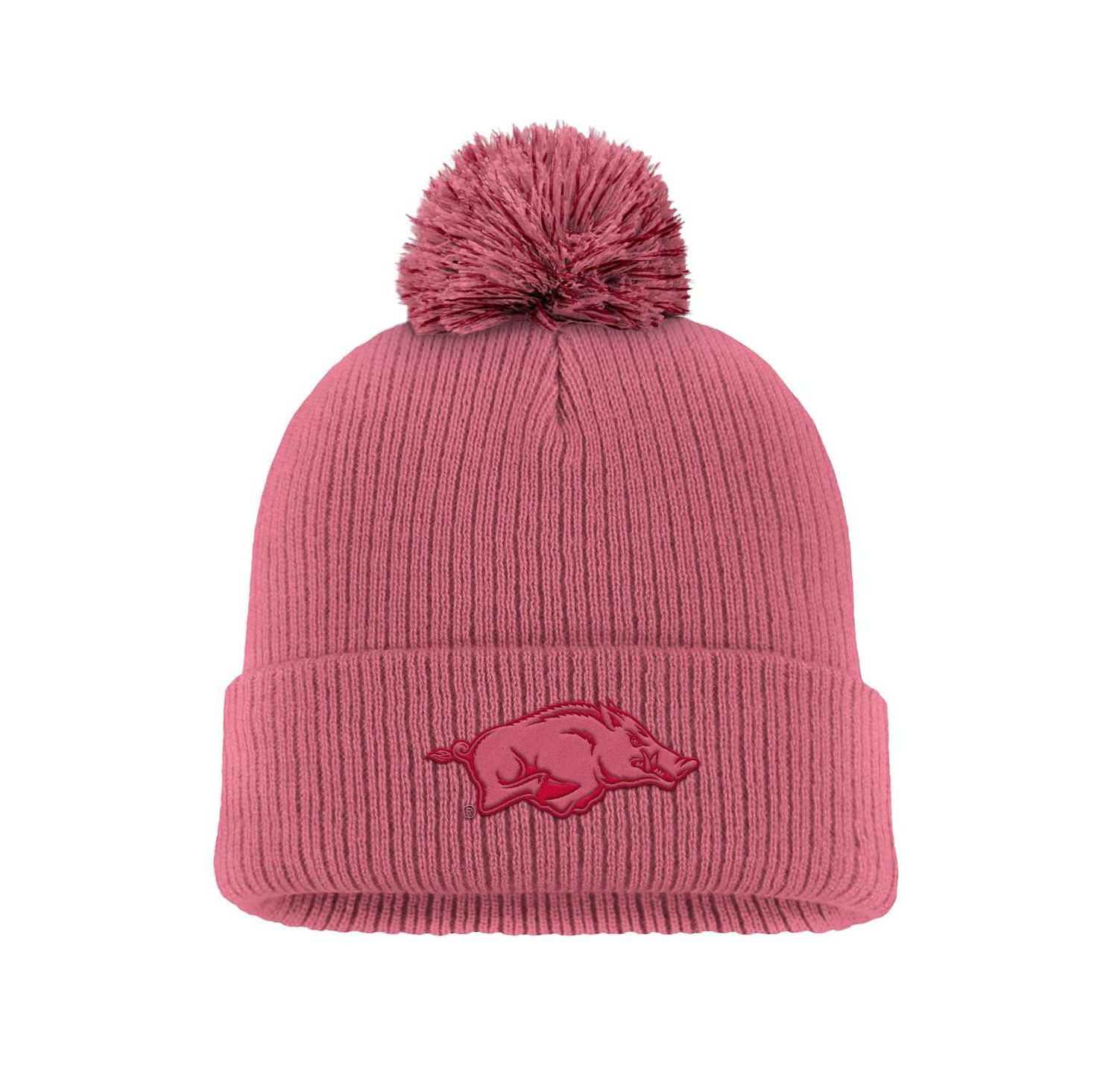 Men's Pink Arkansas Razorbacks Tonal Peak Cuffed Knit Hat with Pom