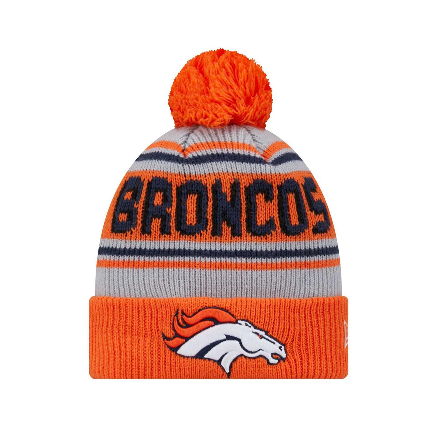 Big Boys and Girls Orange Denver Broncos Main Cuffed Knit Hat with Pom