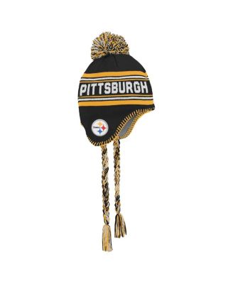 Big Boys and Girls Black Pittsburgh Steelers Jacquard Tassel Knit Hat with Pom