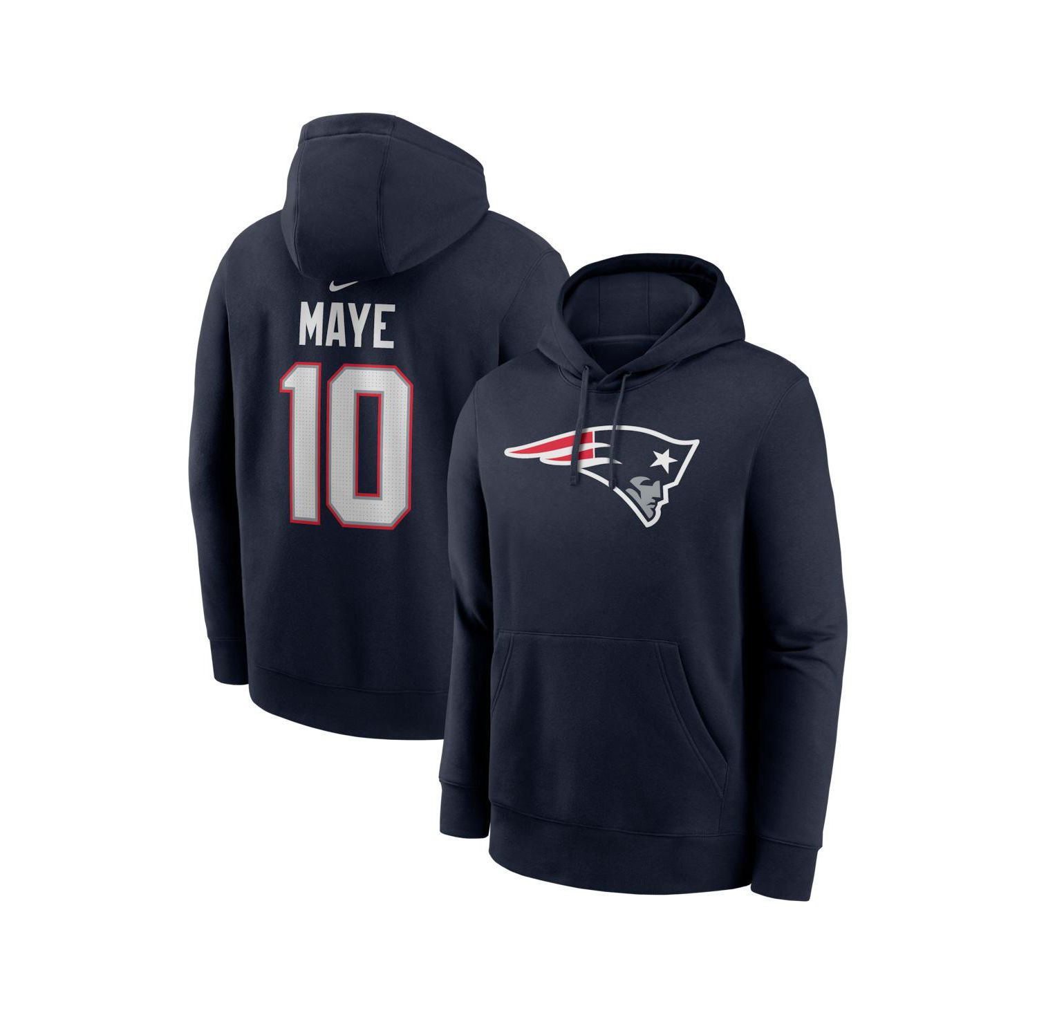 Men's Drake Maye Navy New England Patriots Player Name & Number Fleece Hoodie