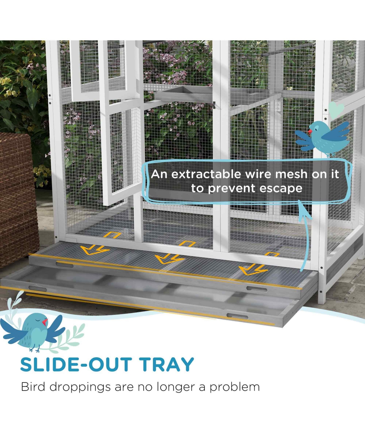 PawHut 64.5" Wooden Bird Cage Aviary, Flight Cage with Slide-Out Tray