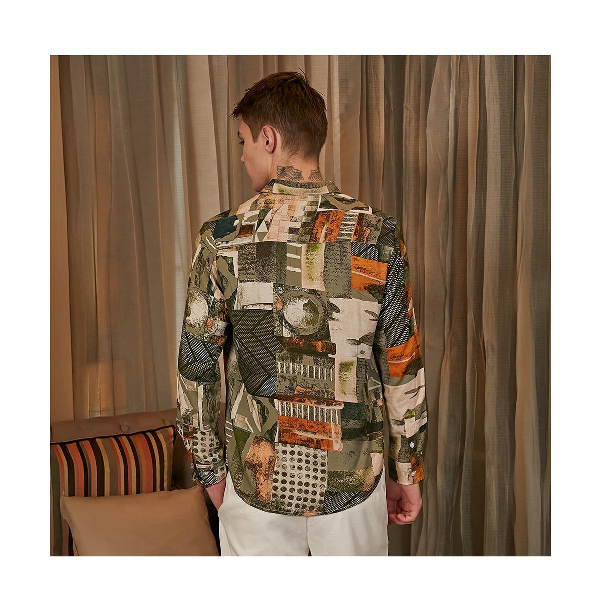 Campus Sutra Men's Olive Green & Coffee Brown Earthy-Abstract Shirt