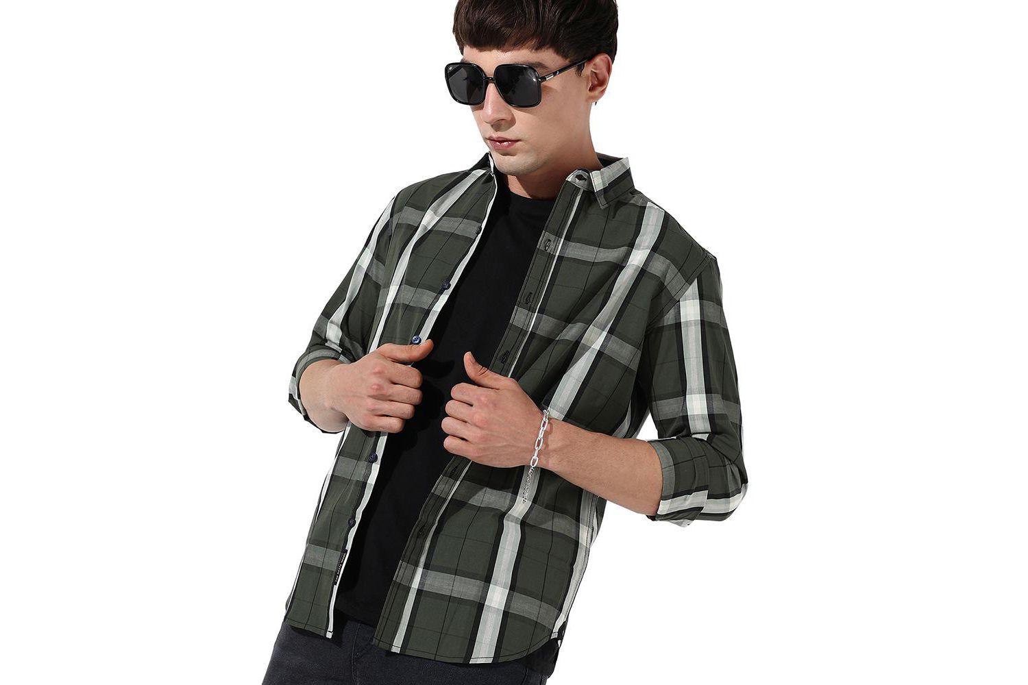 Men's Tartan Plaid Dark Green Shirt.