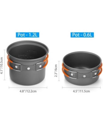 6pcs Camping Cookware Mess Kit with Lightweight Pot, Stove, Spork and Carry Mesh Bag, Great for Backpacking Outdoor Camping Hiking and Picnic