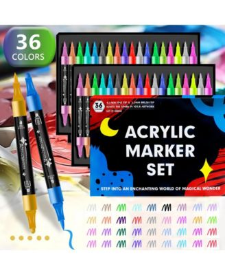 36 Colors Acrylic Markers, Dual Tip Paint Pens, Children's Drawing and Doodling Pens for Wood, Canvas, Ceramic and DIY Crafts Making