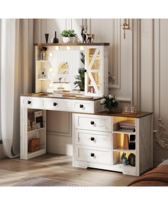 Vanity Desk with Storage Cabinet & Power Outlet