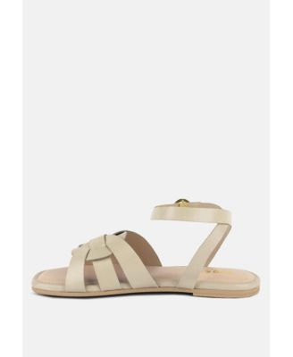 Womens ASHTON Beige Flat Ankle Strap Sandals