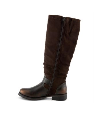 Women's Misdreavus Metallic Burnished Tall Boot with Dual Buckles and Extended Calf Fit