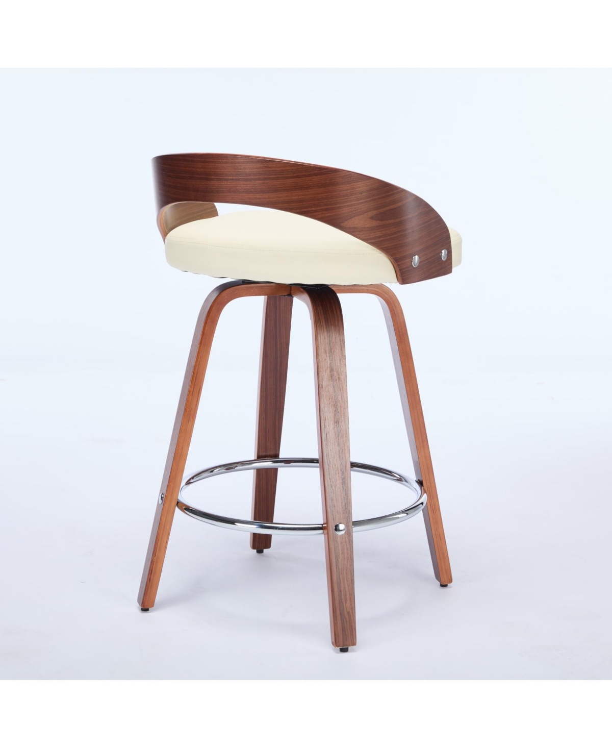 Casainc Set of 2 Swivel Wood Bar Stools with Low Back and Cushioned Seat, 25'' Height