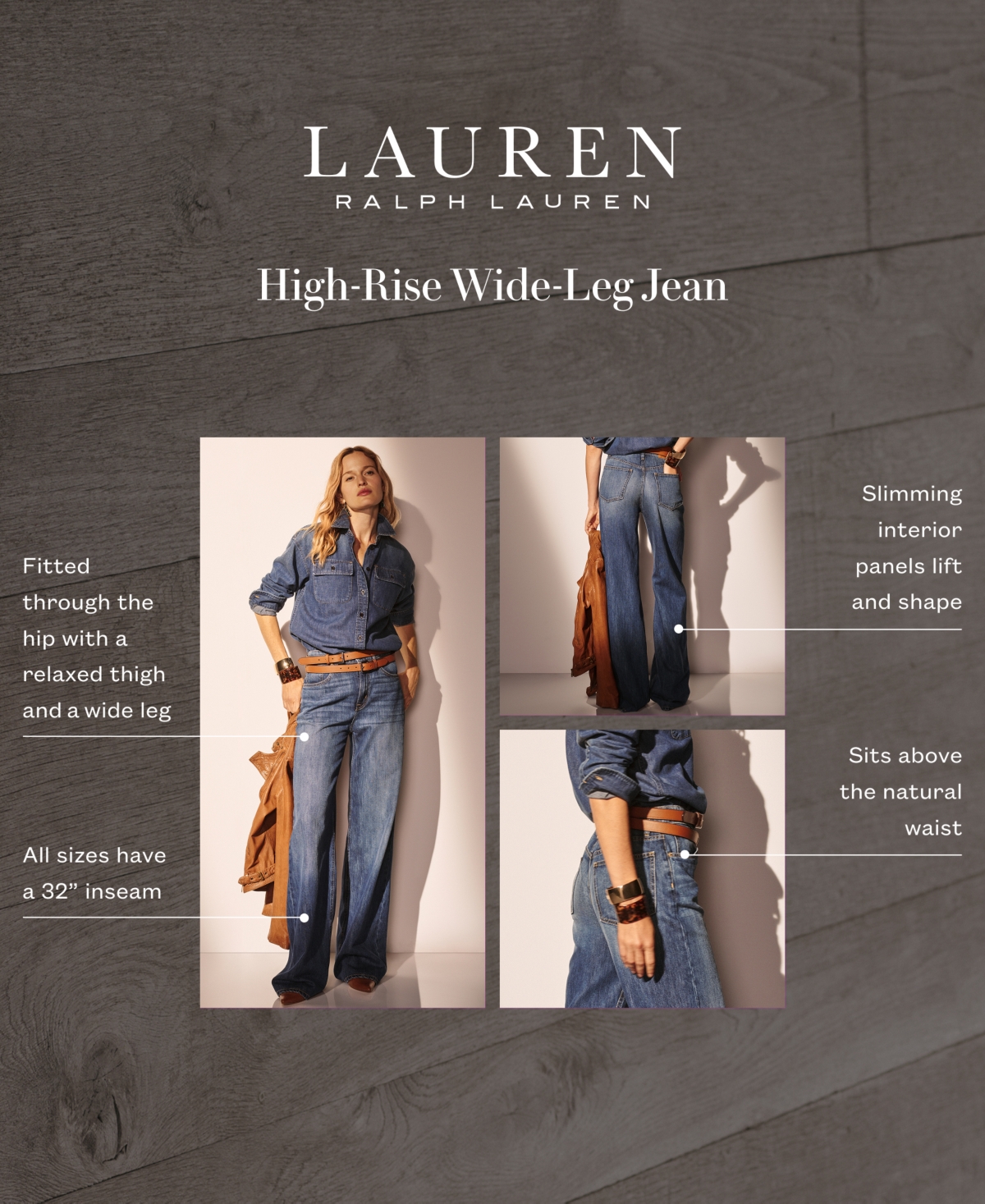Lauren Ralph Lauren Women's High-Rise Wide-Leg Rigid Denim Jeans