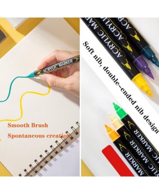 Dual Tip Acrylic Paint Markers with Brush Tip and Fine Tip for Rock Painting, Canvas, Stone, Glass, Ceramic, Wood.
