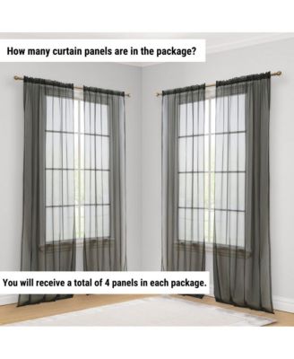 Essentials Sheer Voile Window Treatment Rod Pocket Curtain Panels - Set Of 4