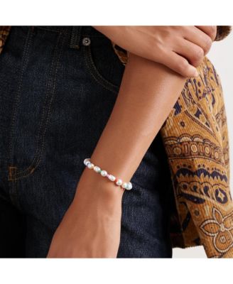 Freshwater Pearl & Rainbow Bead Bracelet with Nordic Clasp