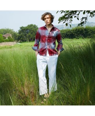 Men's Venetian Red & Coin Grey Vignette-Checkered Oversized Shirt