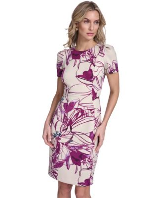 Women's Short-Sleeve Crewneck Sheath Dress