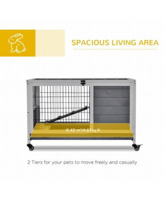 Rabbit Hutch Indoor Small Animal House w/ Pull Out Tray Casters Ramp