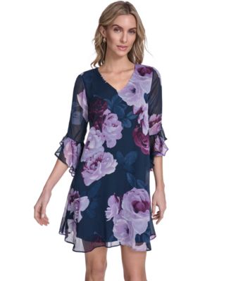 Women's Three-Quarter Sleeve V-Neck Short Dress