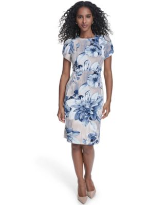 Tulip Sleeve Calvin Klein Short Sleeve A Line Dress Calvin Klein Women's  Printed Tulip Short Sleeve
