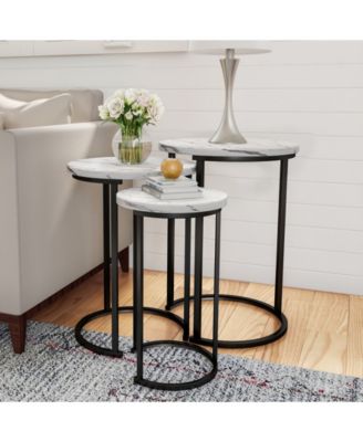 Round Modern 3-Pc. Wood Nesting Table Set