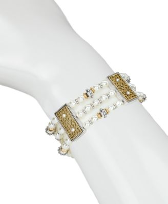 Glass Pearl 3 Strand Stretch Bracelet 