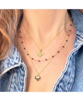Amethyst Bead Chain Necklace 14K Gold