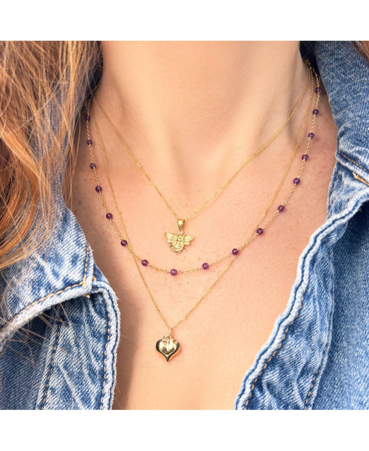 The Lovery Amethyst Bead Chain Necklace 14K Gold