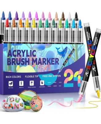 24 Colors Acrylic Paint Markers, with Soft Brush Tip， Waterproof and No Bleed for Fabric, Egg, Rock Painting and DIY Crafts Art Supplies