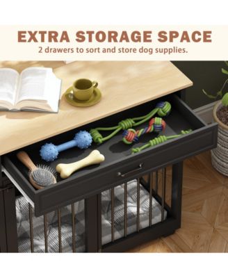 Dog Crate, Large Wooden Dog House with 2 Drawers, Dog Cage for Large Medium Dogs