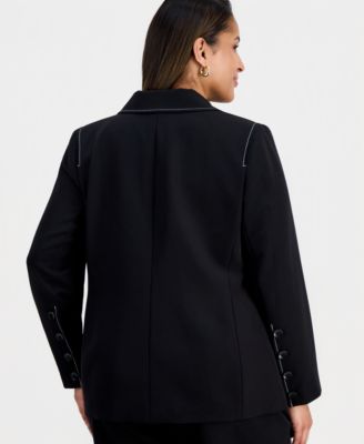Plus Size Peak-Lapel Single-Button-Front Long-Sleeve Jacket 