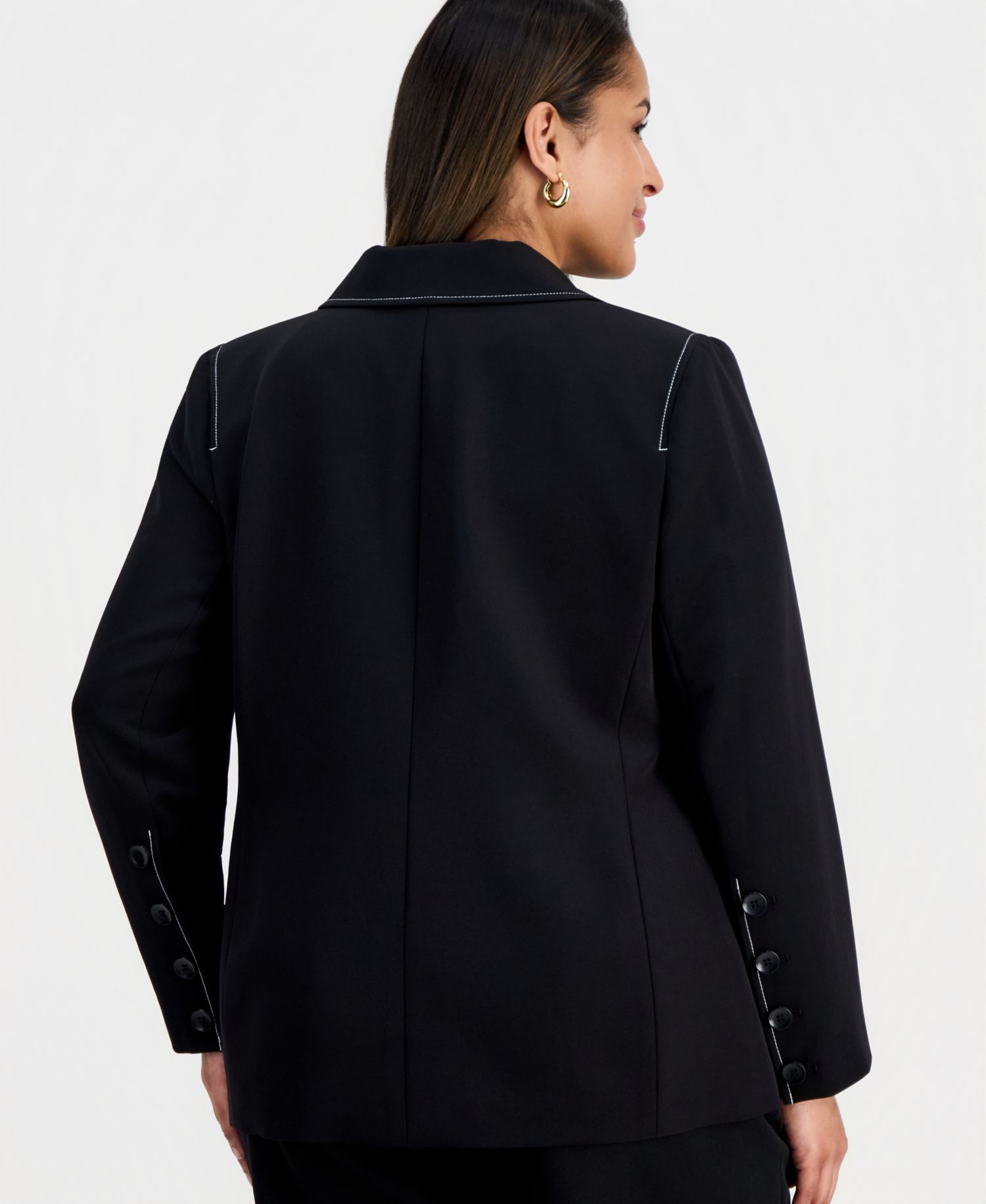 ASL Plus Size Peak-Lapel Single-Button-Front Long-Sleeve Blazer